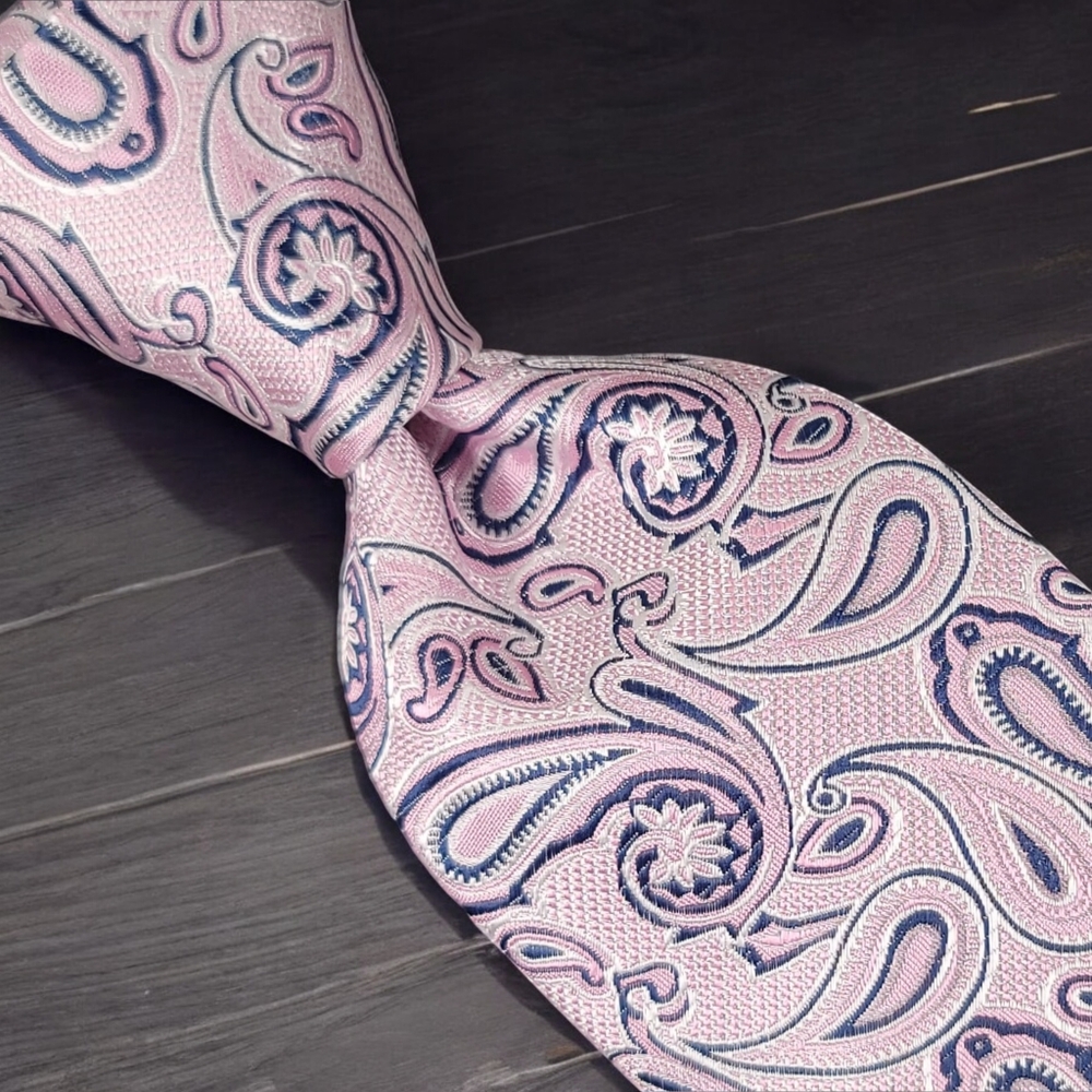 LAURANT BENNET Milano Paisley 100% Micro Fiber Necktie, Color Pink & Blue NWT